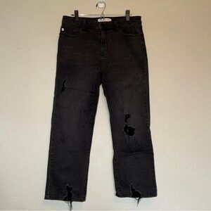 24/7 Signature Distressed Black Straight Leg Jeans